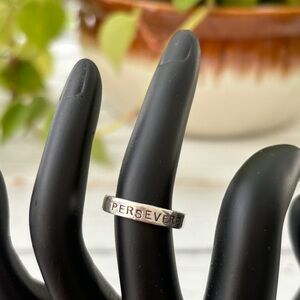 Hand Stamped "Persevere" Silver 925 Ring (size 5)